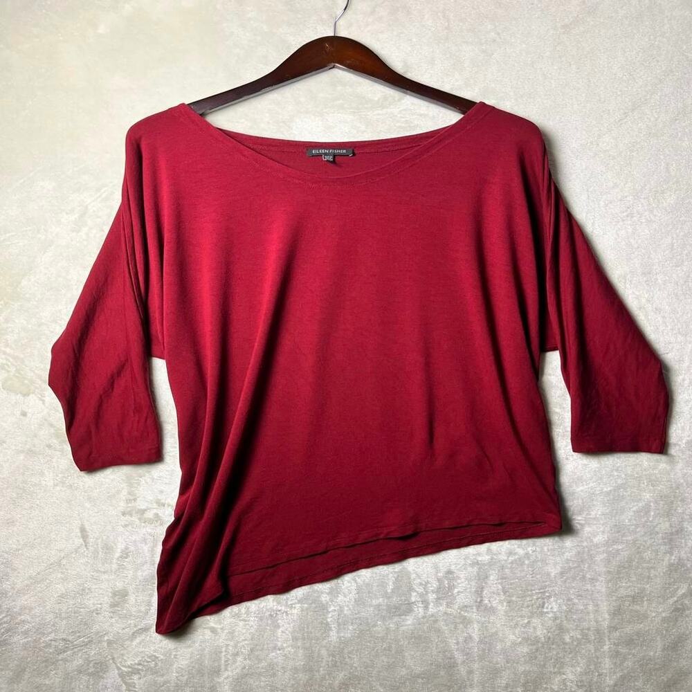 Eileen Fisher Crimson Asymmetrical Top Women's L Soft Stretch Elevated Blouse